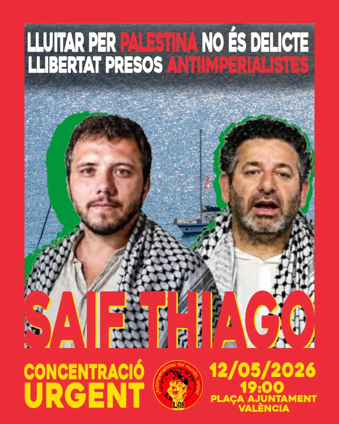 Liga Antiimperialista (LAI) convoca concentración en València por los recientes presos de la flotilla
